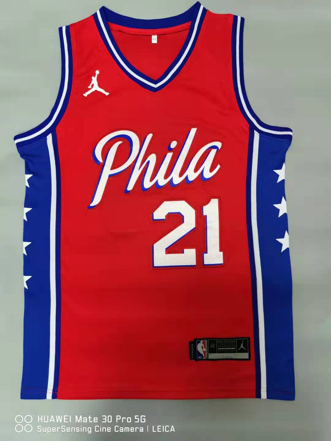 Men Philadelphia 76ers #21 Embiid Red 2021 Game NBA Jersey